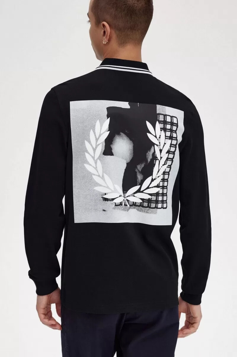 camisa fred perry rave graphic de manga larga para hombre color negro