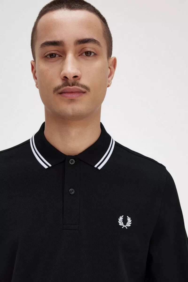 camisa fred perry rave graphic de manga larga para hombre color negro