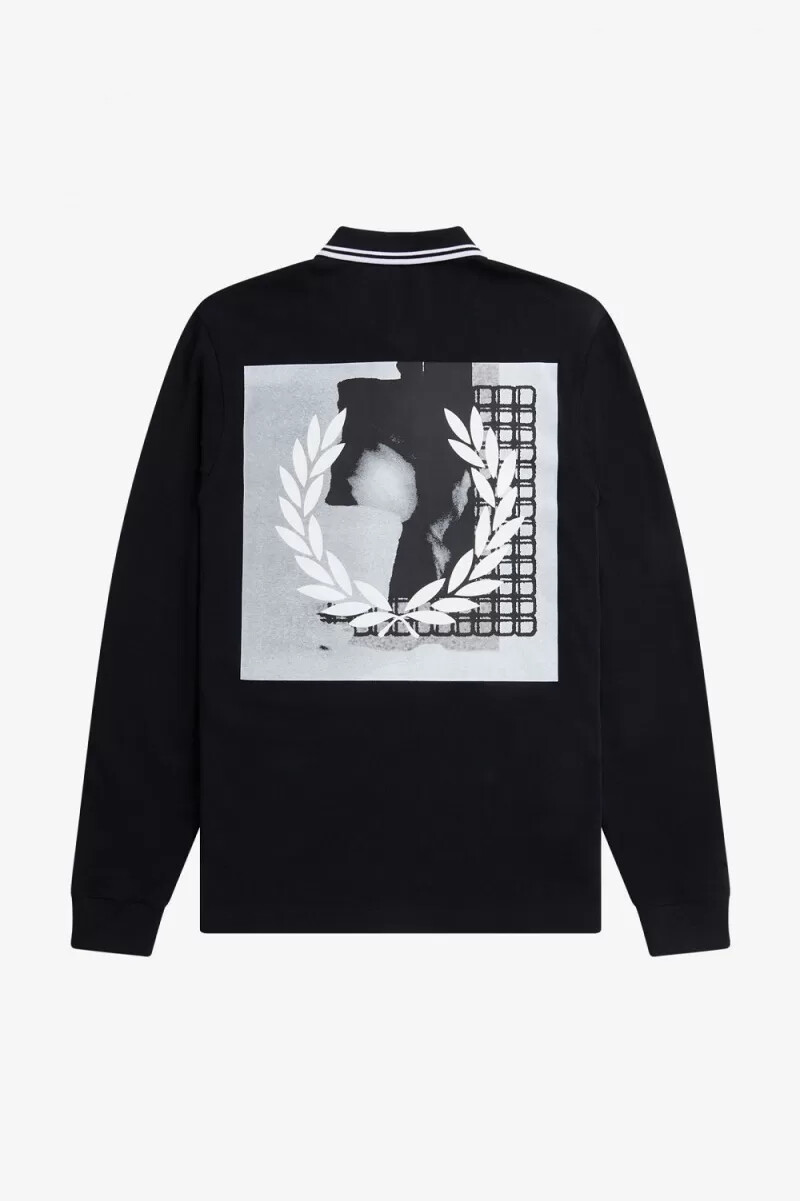 camisa fred perry rave graphic de manga larga para hombre color negro