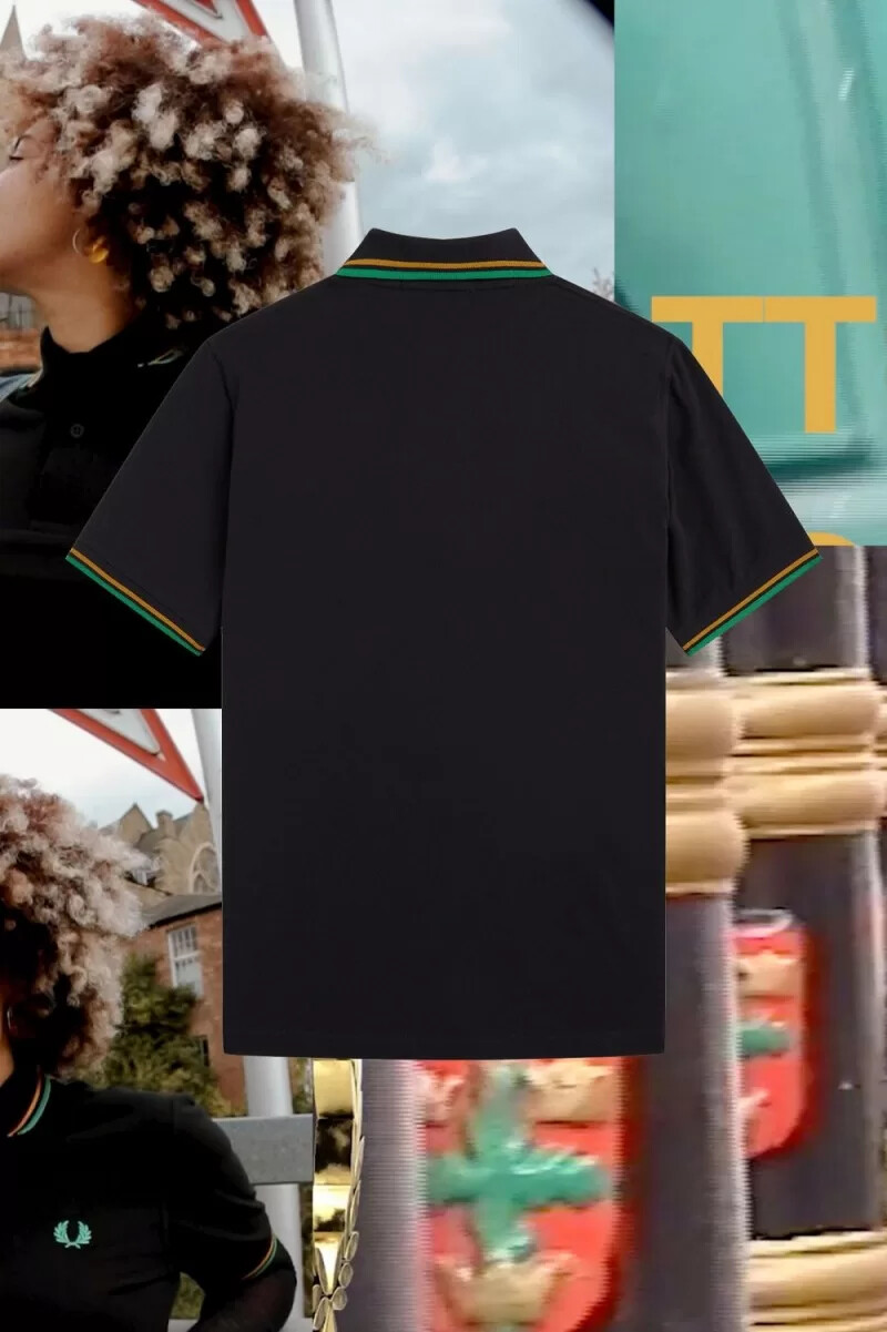 camisa fred perry m12 para hombre color negro dorado y verde bosque de nottingham
