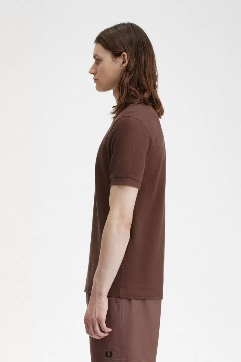 camisa fred perry m6000 para hombre color rojo oscuro y gris cálido