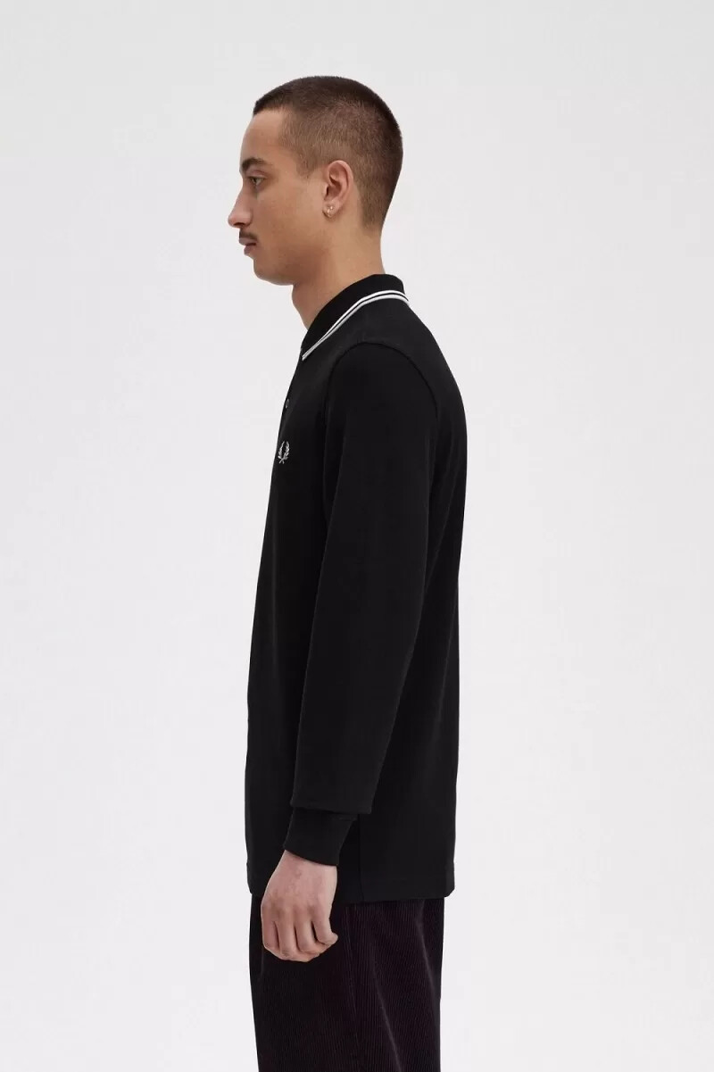 camisa fred perry m3636 para hombre color negro beige y piedra caliza