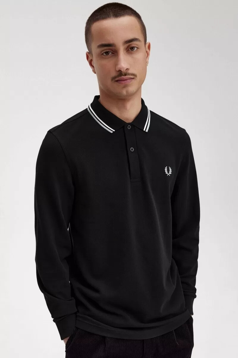 camisa fred perry m3636 para hombre color negro beige y piedra caliza
