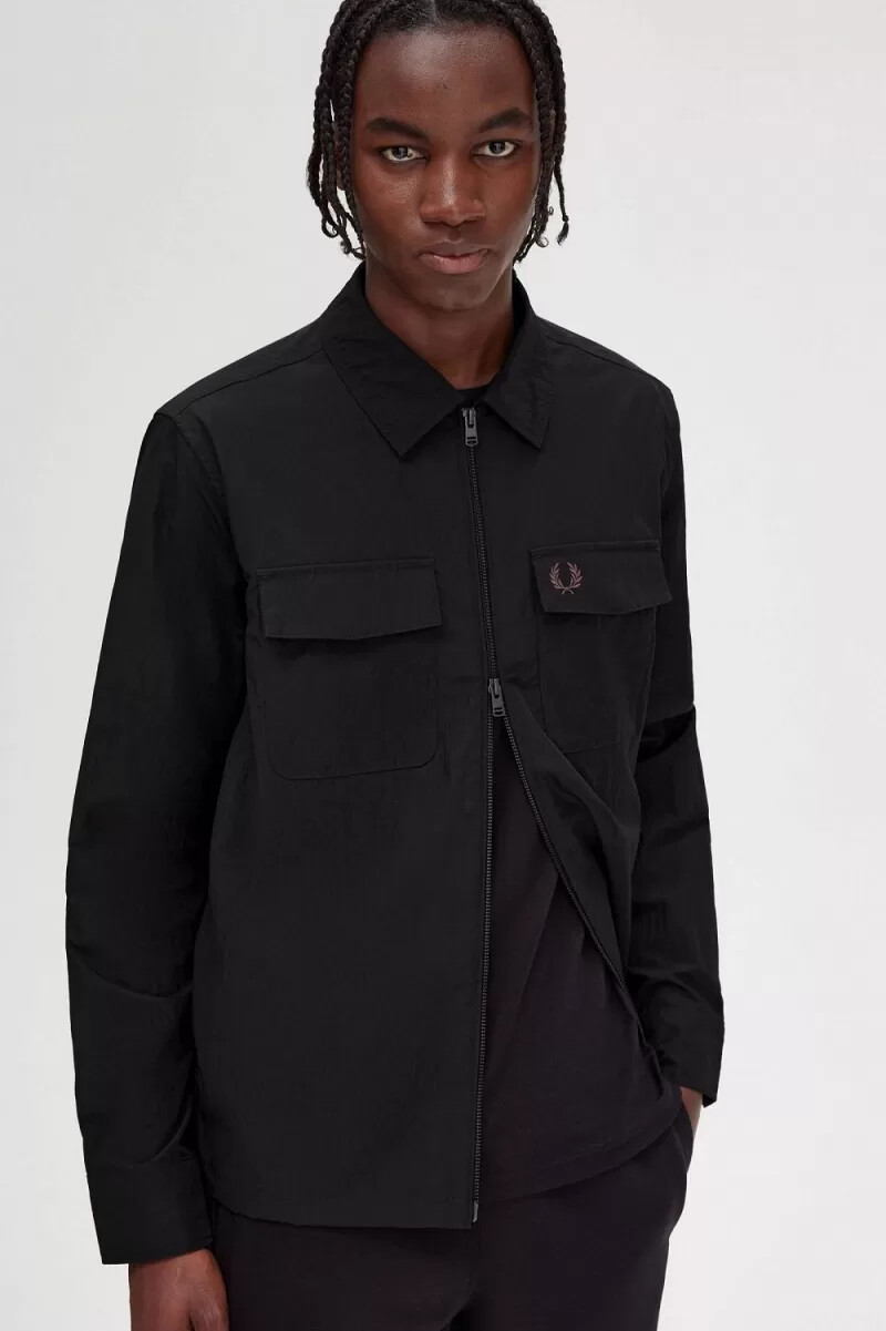 camisa fred perry con cremallera para hombre color negro