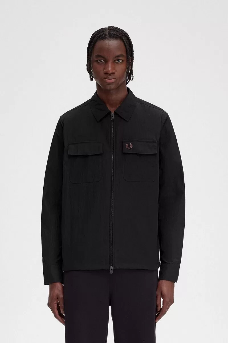 camisa fred perry con cremallera para hombre color negro