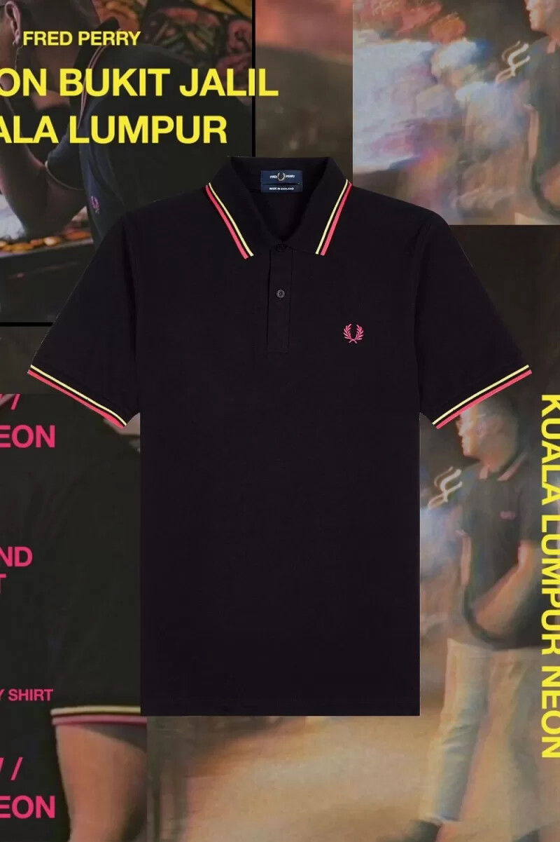 camisa fred perry m12 para hombre negra amarilla brillante neón de kuala lumpur