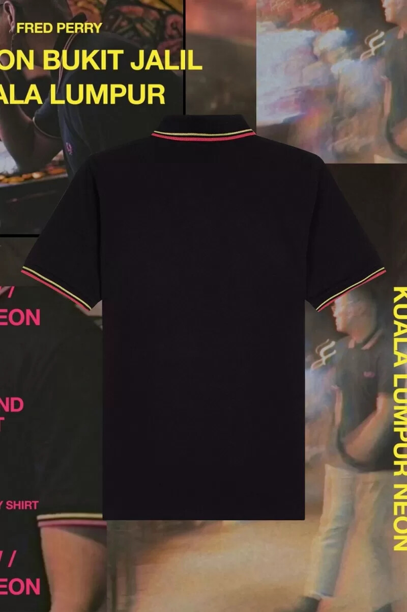 camisa fred perry m12 para hombre negra amarilla brillante neón de kuala lumpur