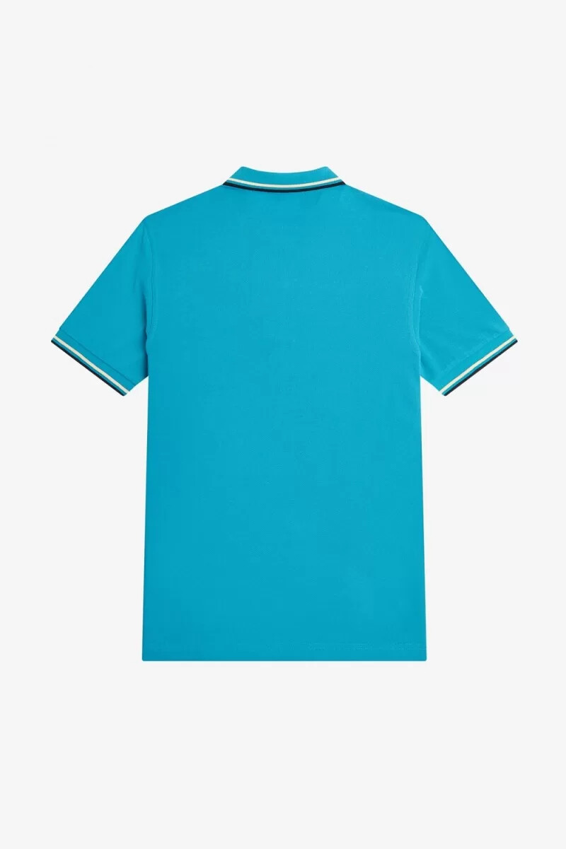 camisa fred perry m3600 para hombre color azul cibernético aguamarina crema y negro
