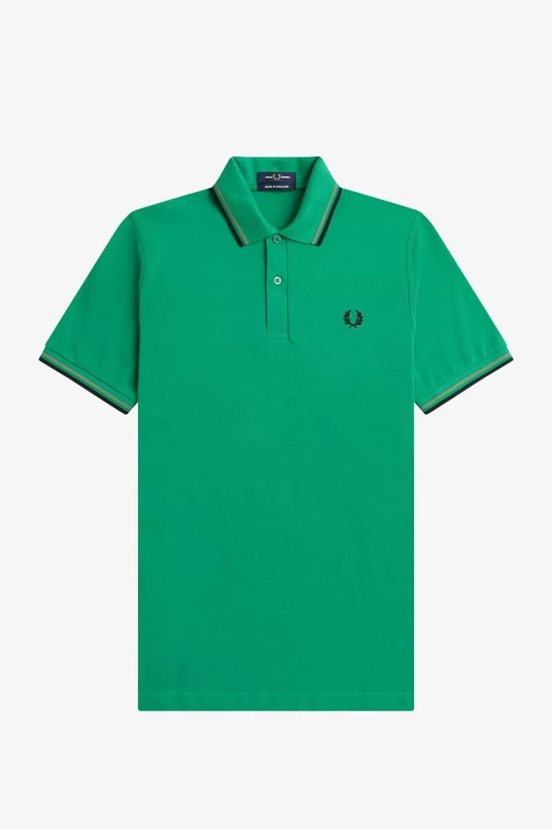 camisa fred perry m12 para hombre color verde campo verde y negro
