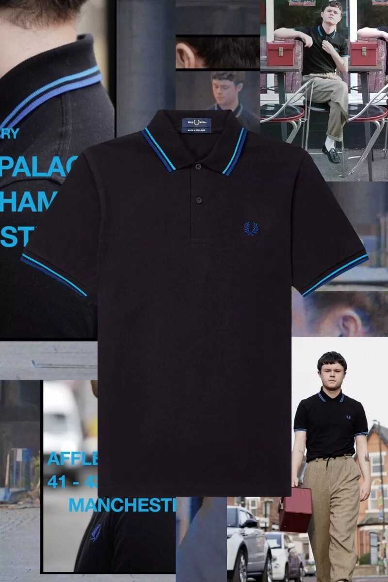 camisa fred perry m12 para hombre negra y azul