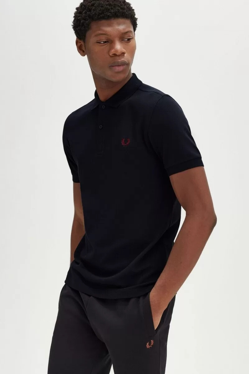 camisa fred perry m6000 para hombre azul marino rojo quemado