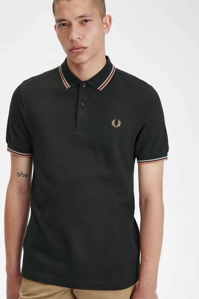 camisa fred perry m3600 para hombre verde noche gris cálido Óxido claro