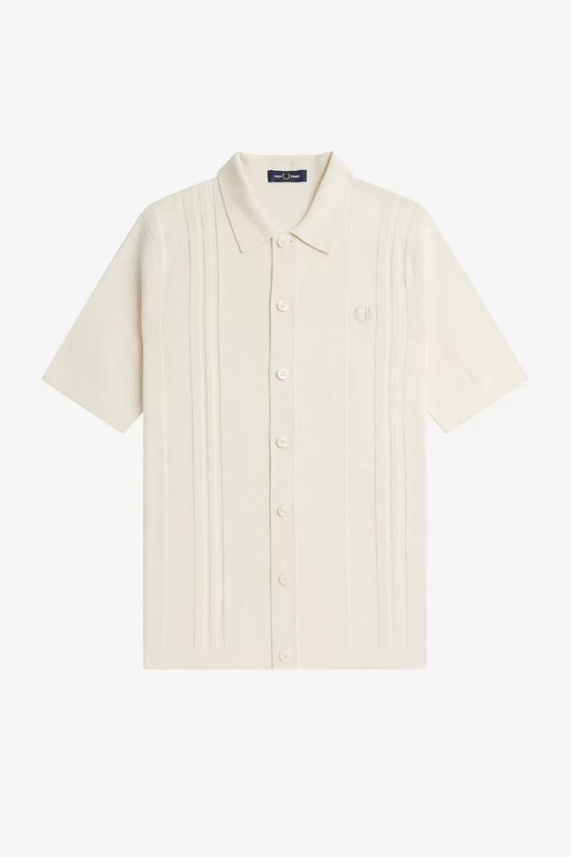 camisa de punto con botones fred perry para hombre en beige