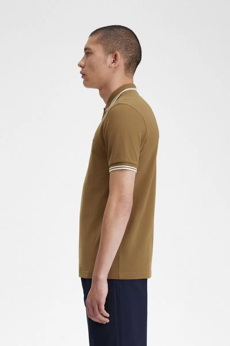 camisa fred perry m3600 para hombre marrón blanco nieve y beige