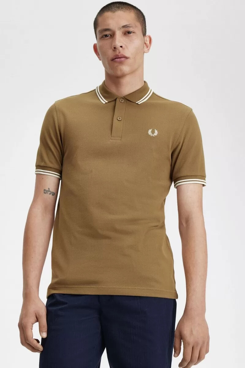 camisa fred perry m3600 para hombre marrón blanco nieve y beige