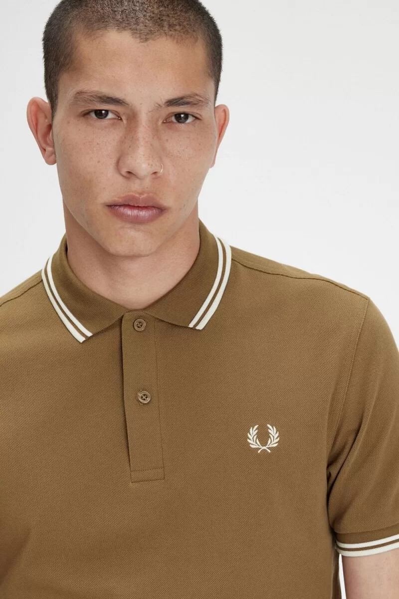camisa fred perry m3600 para hombre marrón blanco nieve y beige