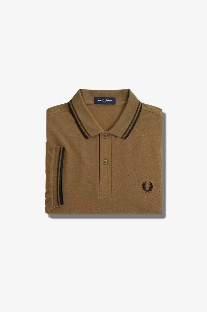 camisa fred perry m3600 para hombre color marrón tabaco quemado y negro