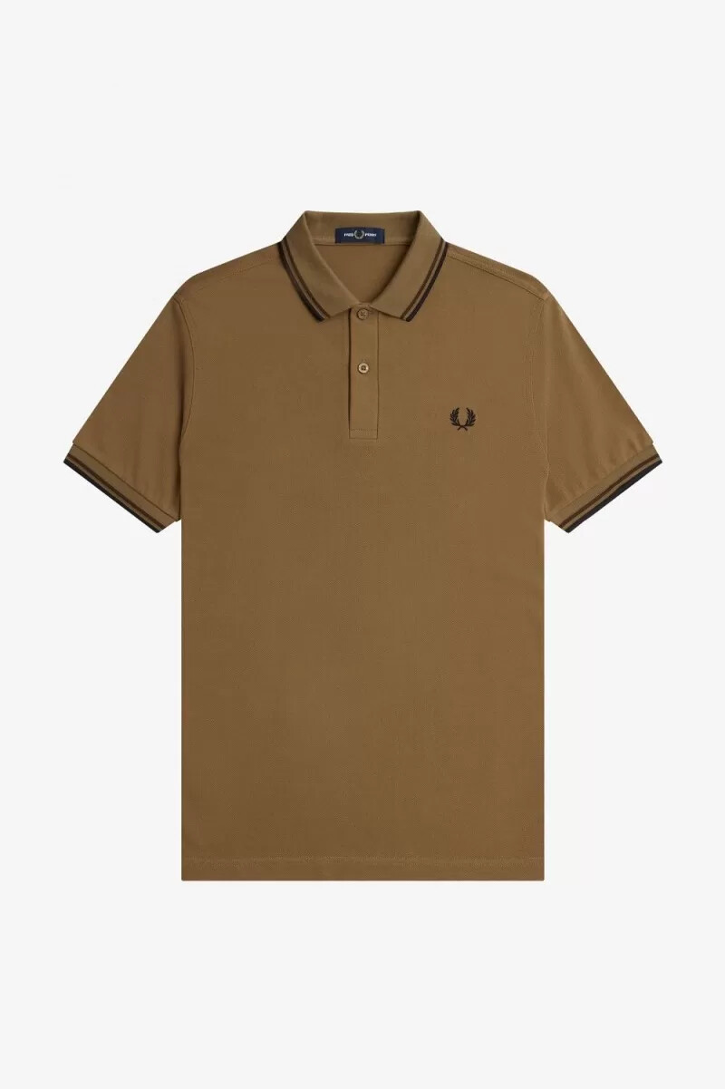 camisa fred perry m3600 para hombre color marrón tabaco quemado y negro
