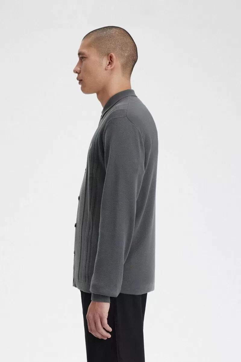 camisa de punto con botones fred perry para hombre color verde campo