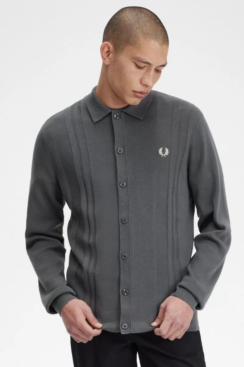 camisa de punto con botones fred perry para hombre color verde campo