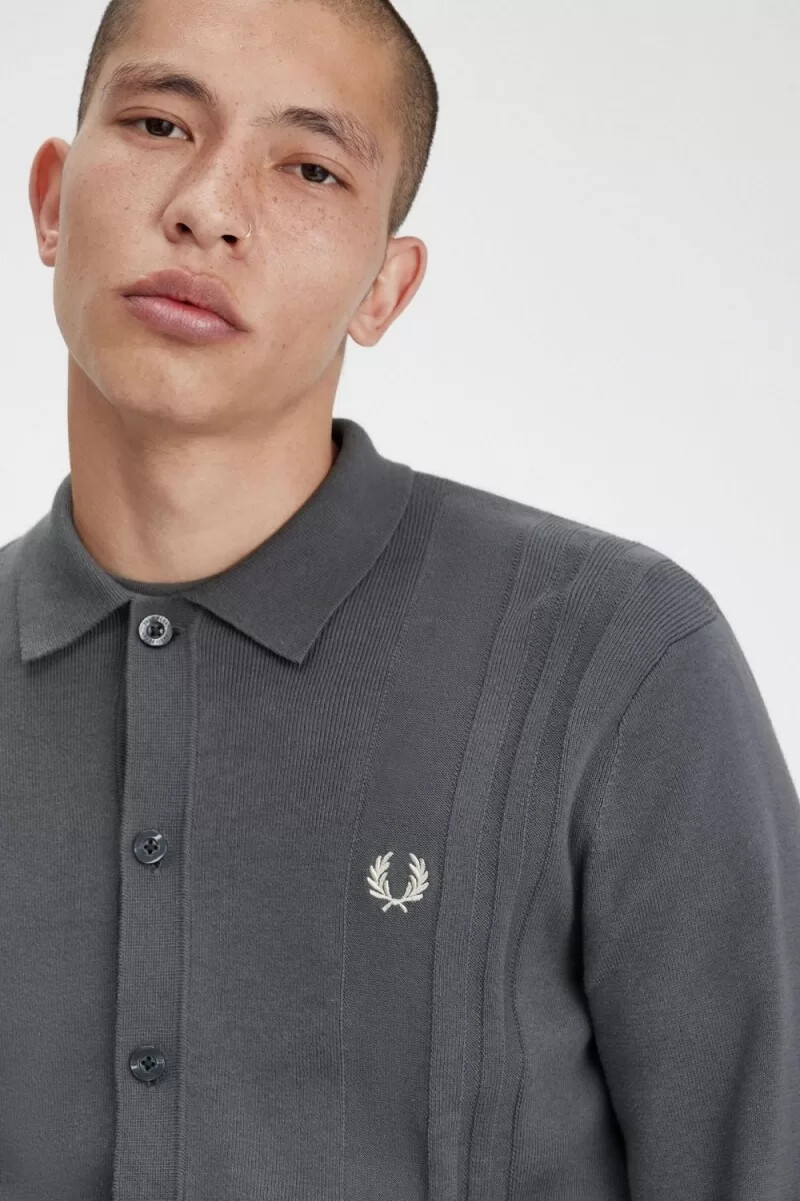 camisa de punto con botones fred perry para hombre color verde campo