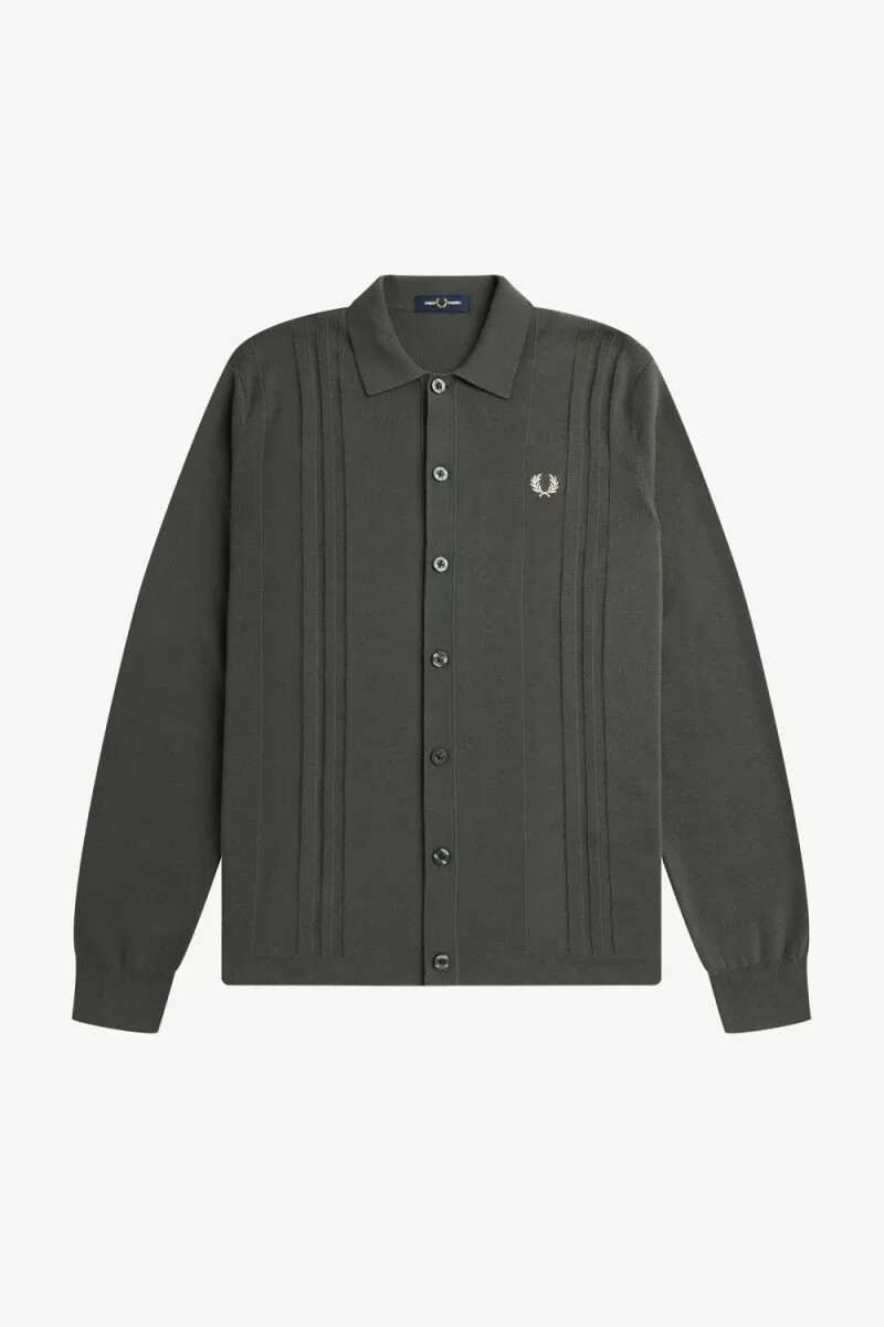 camisa de punto con botones fred perry para hombre color verde campo