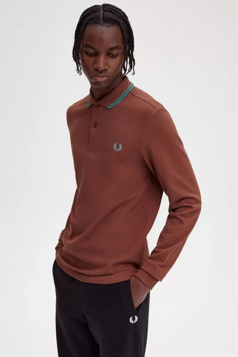 camisa fred perry m3636 para hombre color marrón whisky menta oscura menta oscura
