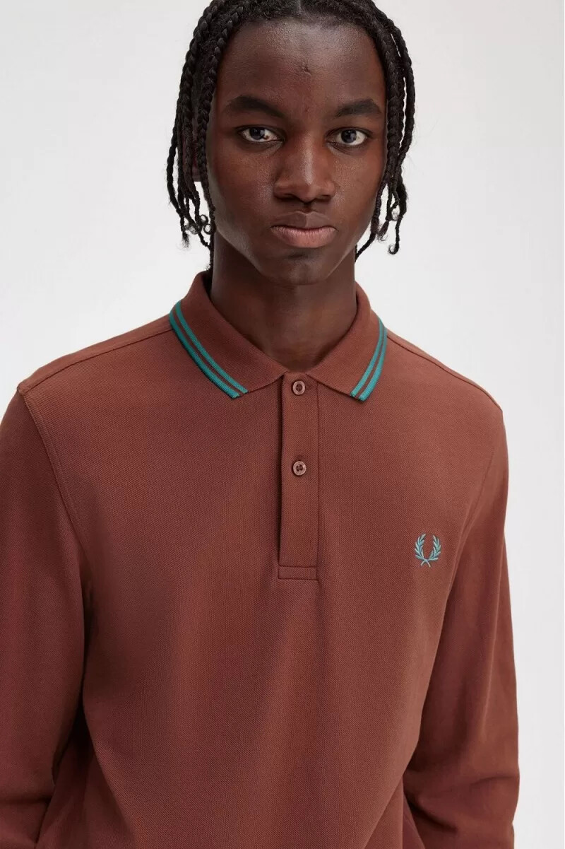 camisa fred perry m3636 para hombre color marrón whisky menta oscura menta oscura