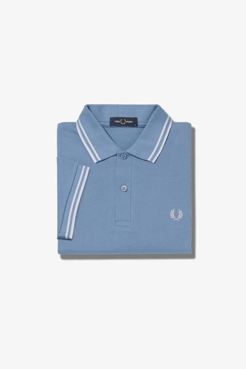 camisa fred perry m3600 para hombre azul cielo blanco nieve