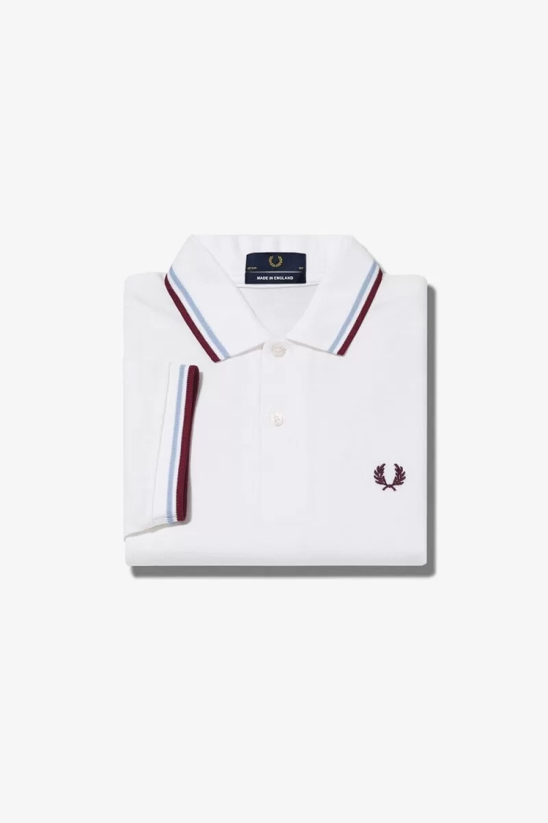 camisa fred perry m12 para hombre color blanco aguamarina y granate
