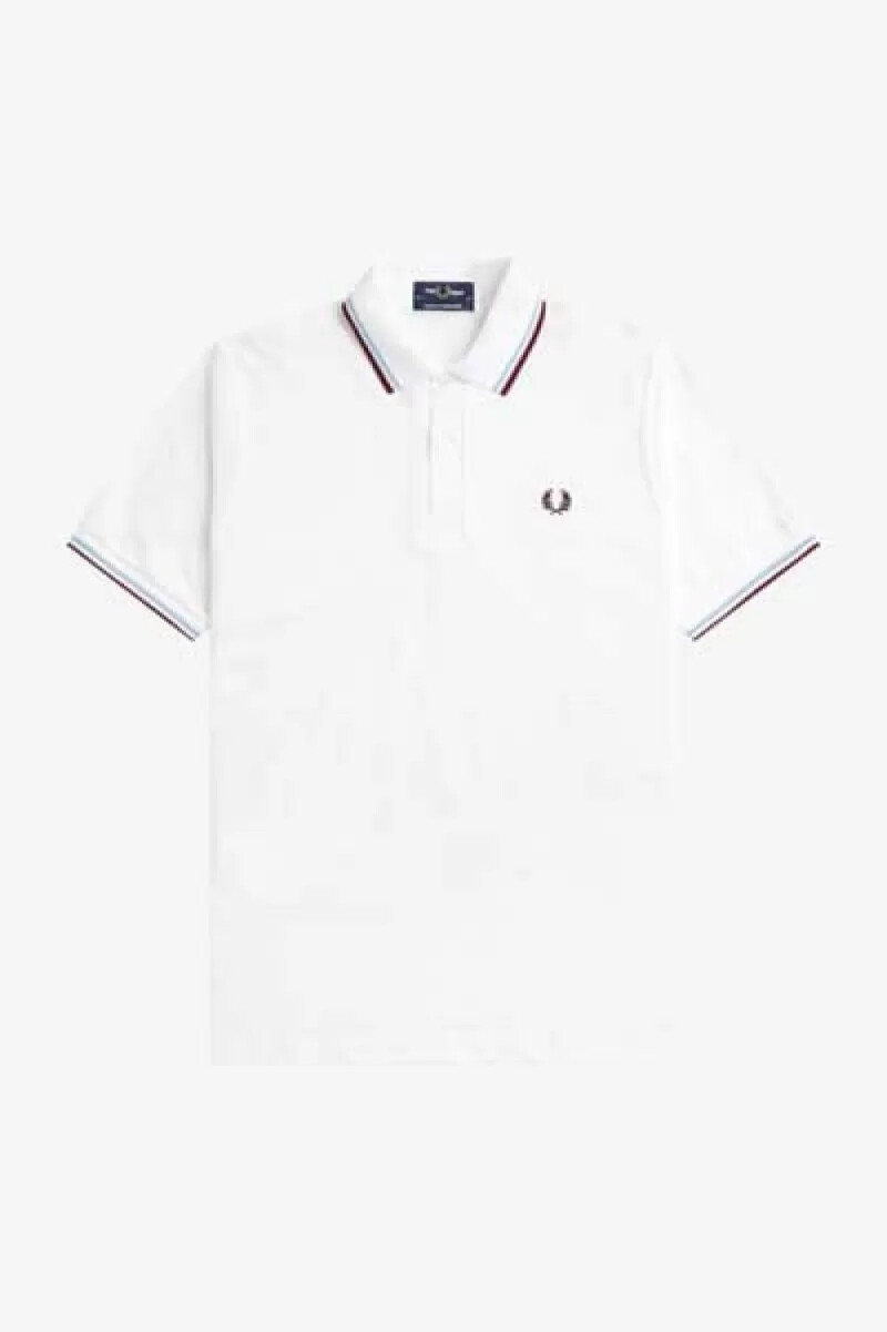 camisa fred perry m12 para hombre color blanco aguamarina y granate