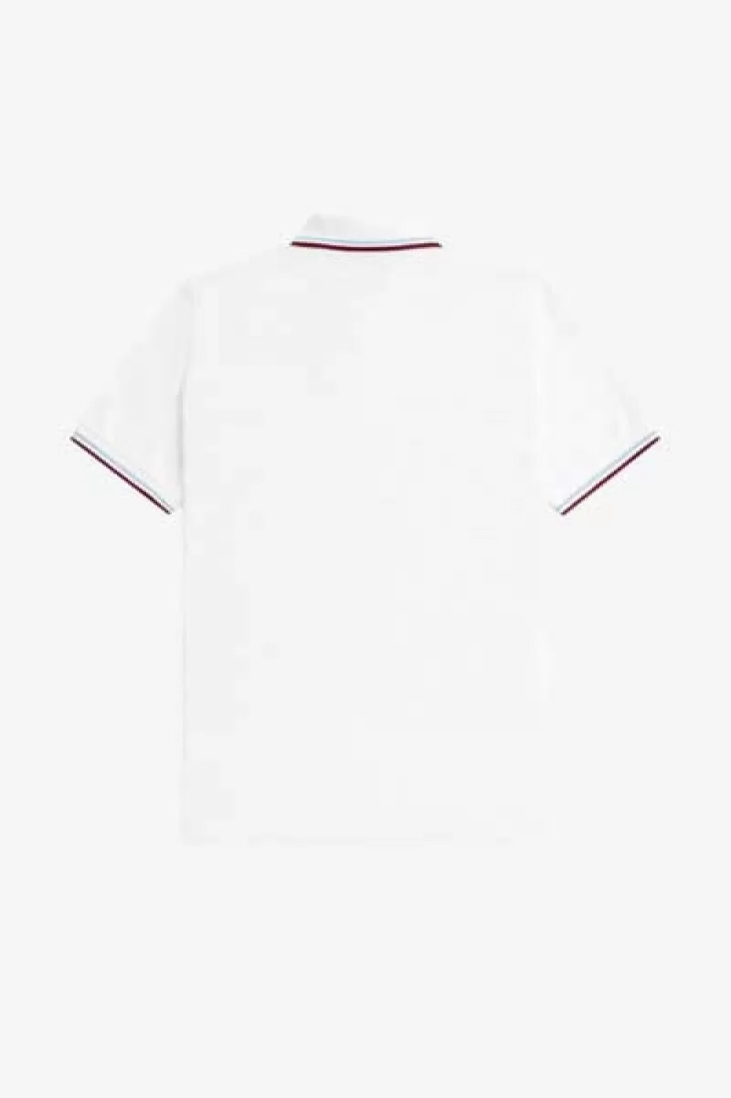 camisa fred perry m12 para hombre color blanco aguamarina y granate