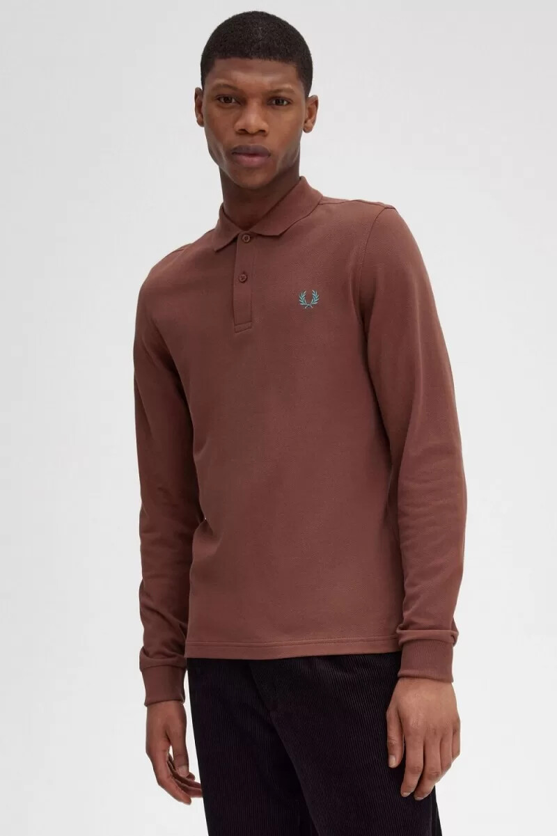 camisa fred perry m6006 para hombre color marrón whisky menta oscuro