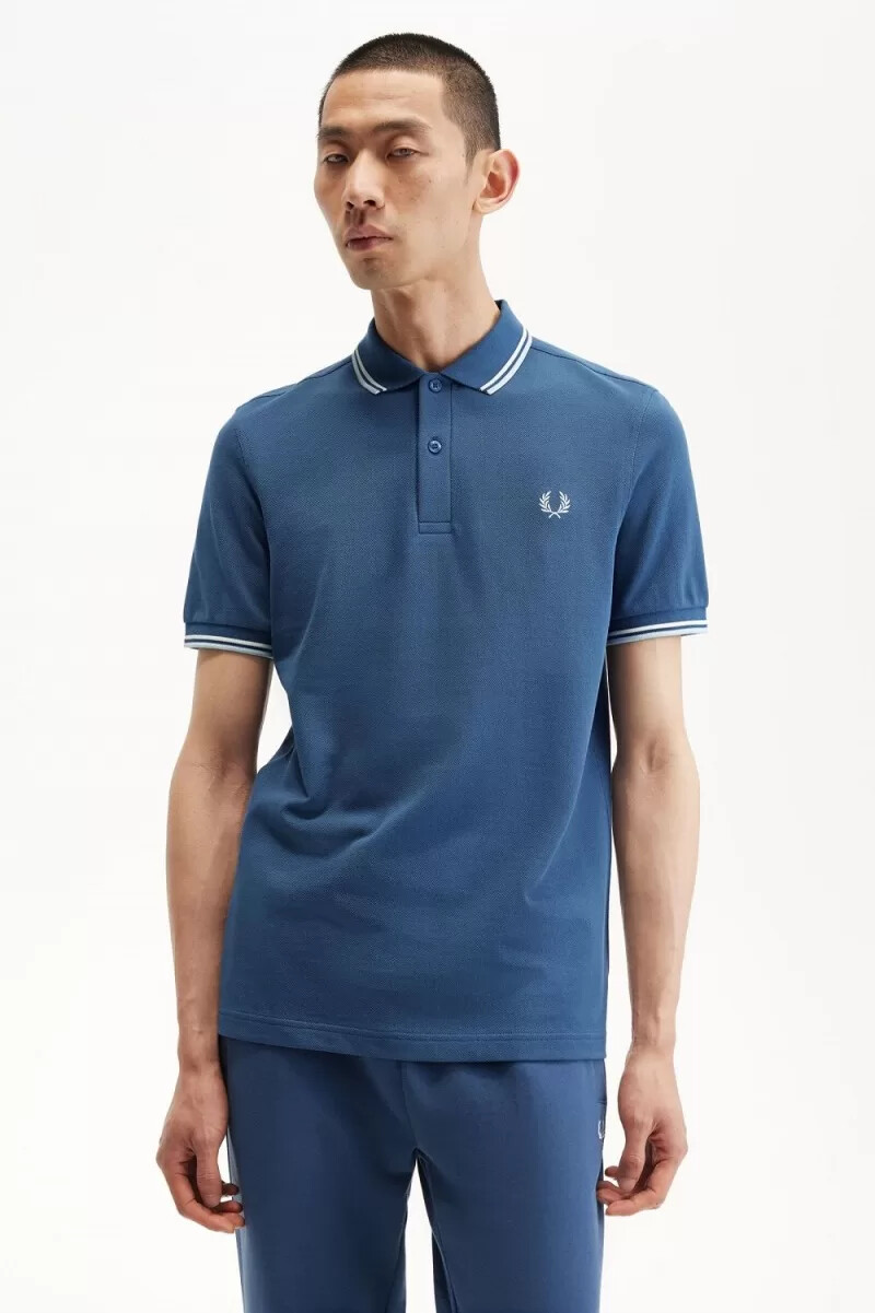 camisa fred perry m3600 para hombre azul medianoche beige aguamarina claro