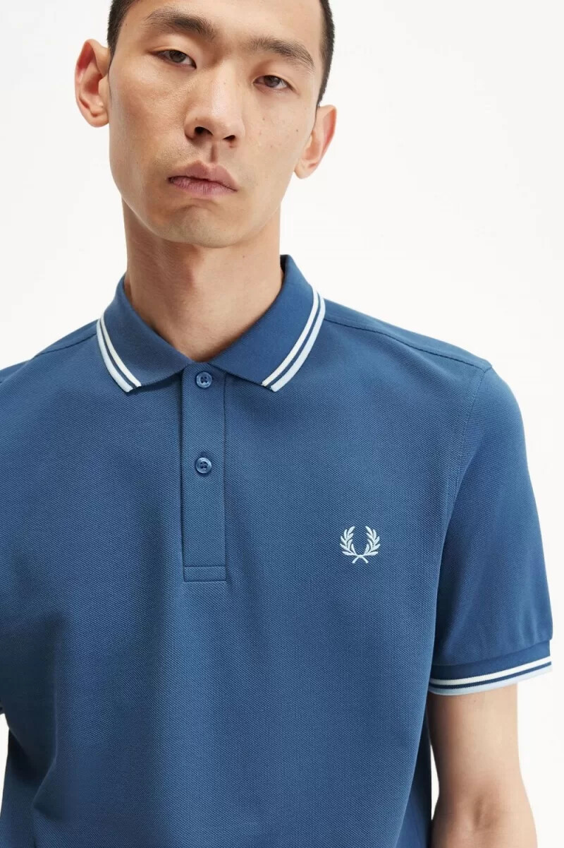 camisa fred perry m3600 para hombre azul medianoche beige aguamarina claro