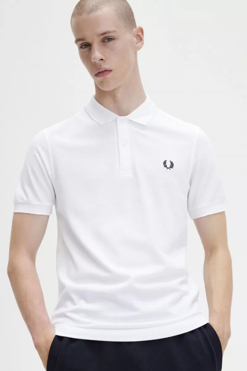 camisa fred perry m6000 para hombre blanca y azul marino