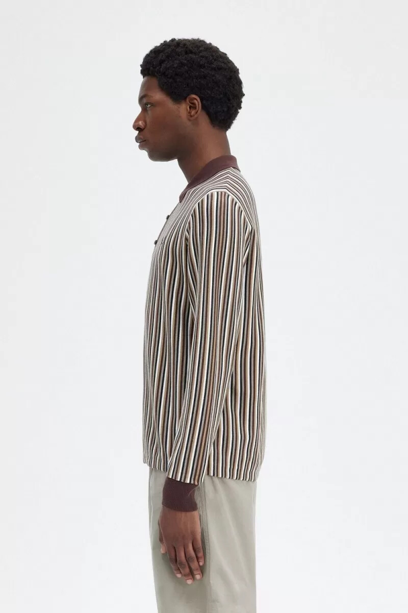 camisa de punto de rayas finas fred perry para hombre color rojo oscuro