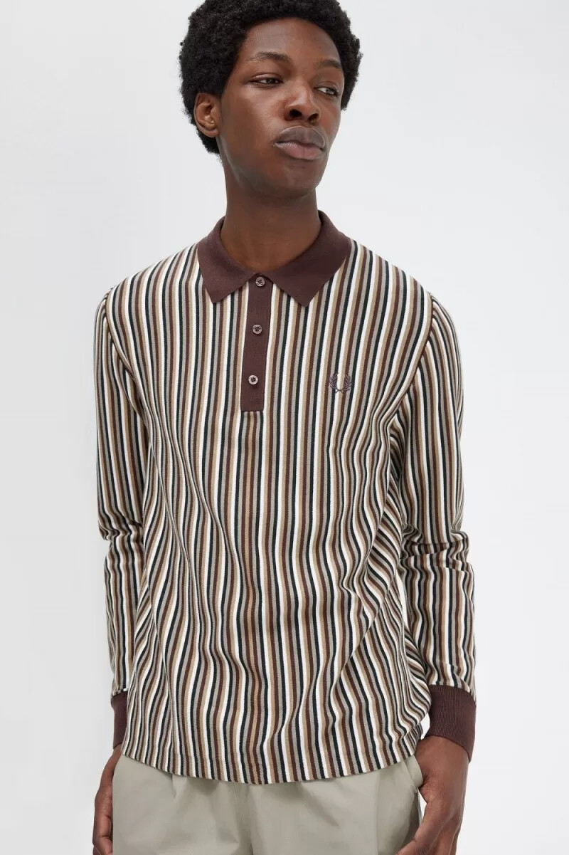 camisa de punto de rayas finas fred perry para hombre color rojo oscuro