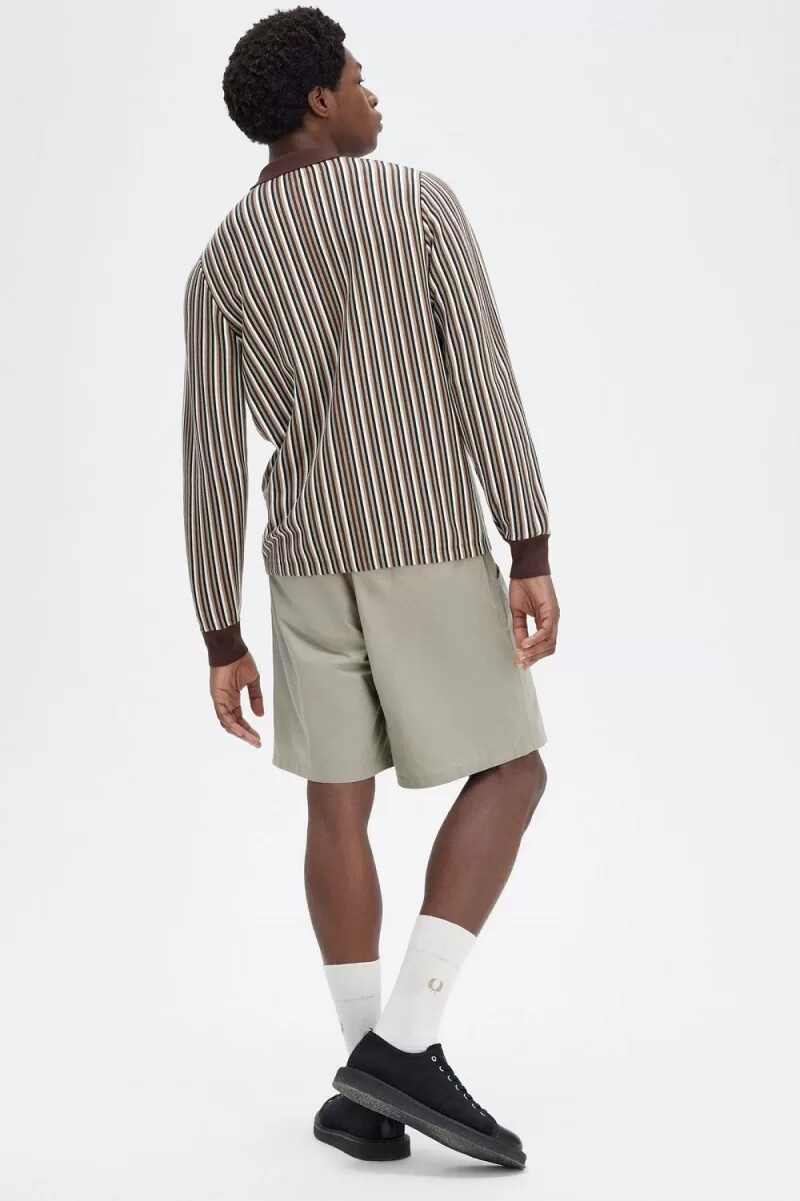 camisa de punto de rayas finas fred perry para hombre color rojo oscuro