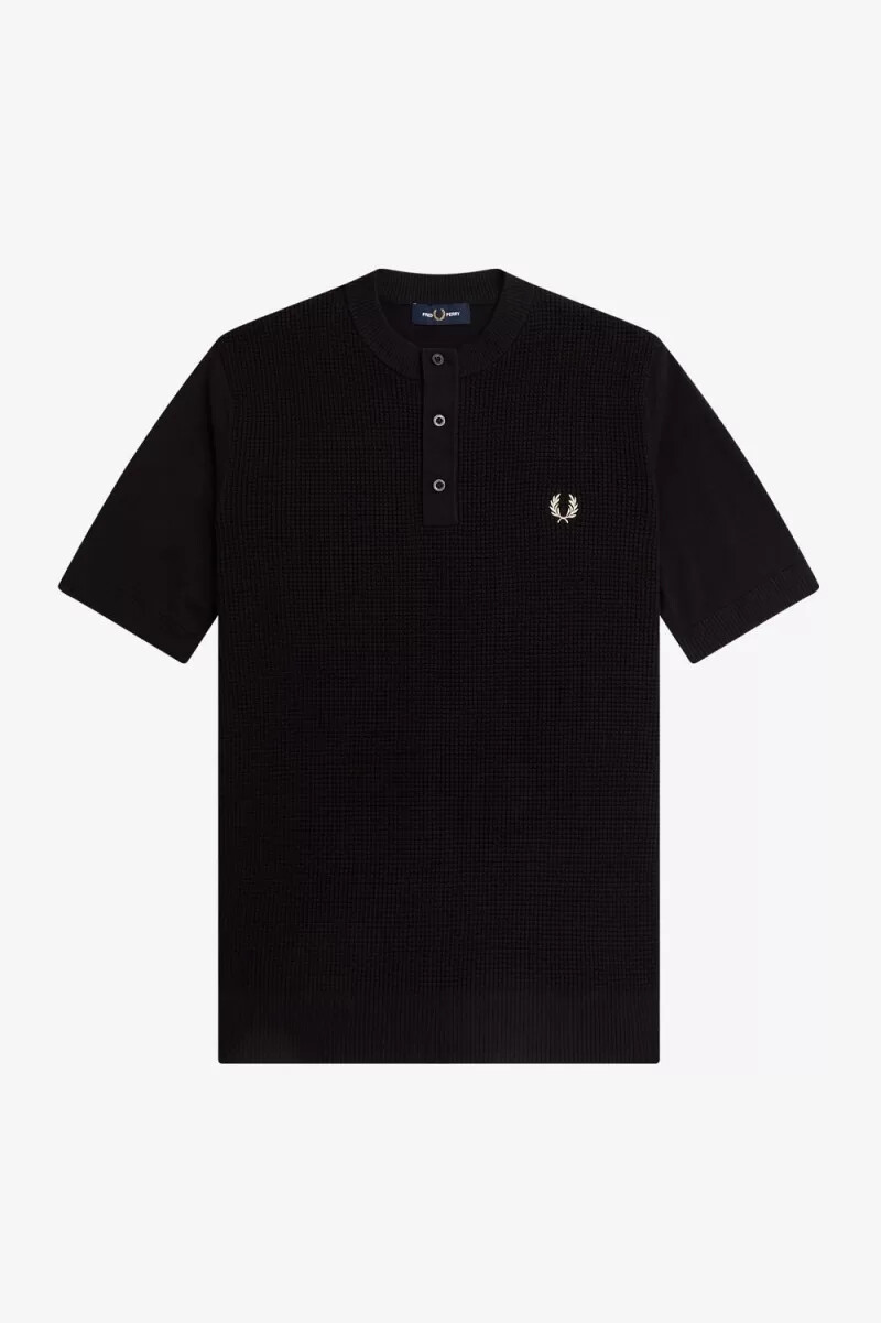 camisa henley con puntada de gofre de fred perry para hombre color negro
