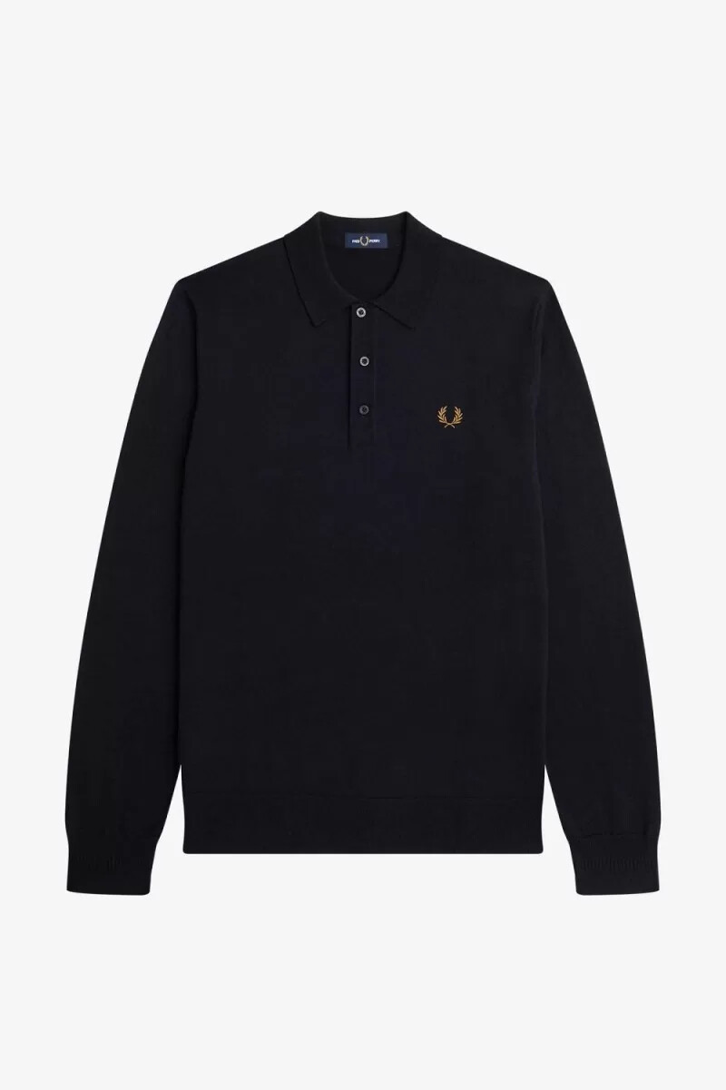 camisa de punto de manga larga fred perry para hombre azul marino