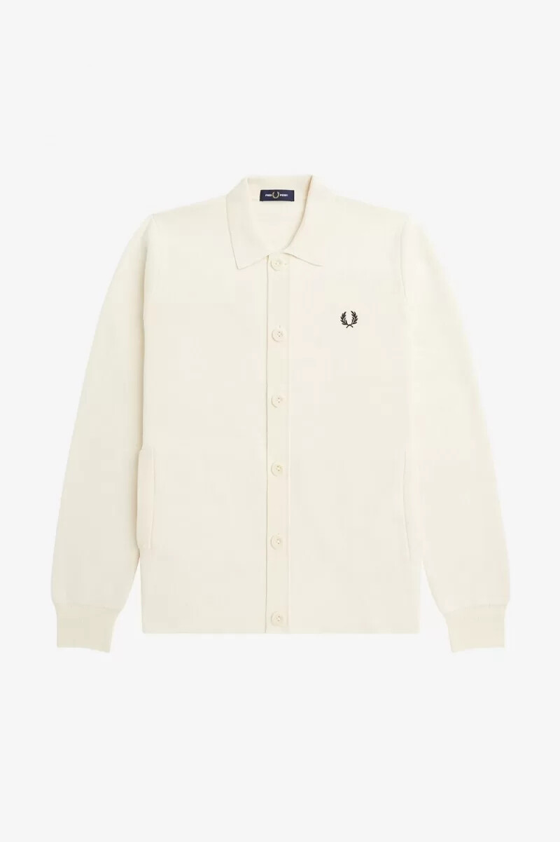 camisa de punto con botones fred perry para hombre en beige