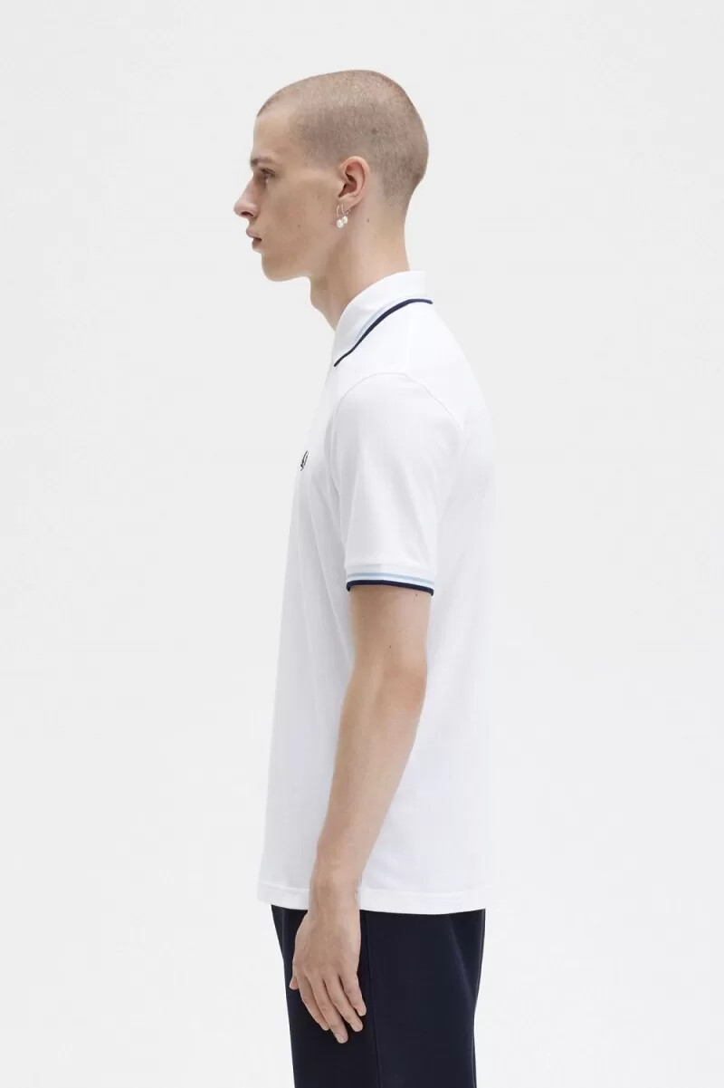 camisa fred perry m12 para hombre color blanco aguamarina y azul marino