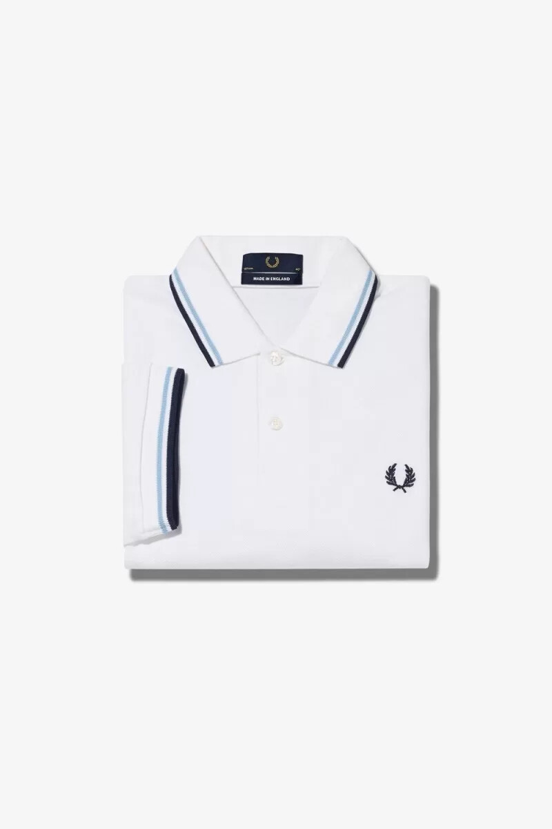 camisa fred perry m12 para hombre color blanco aguamarina y azul marino