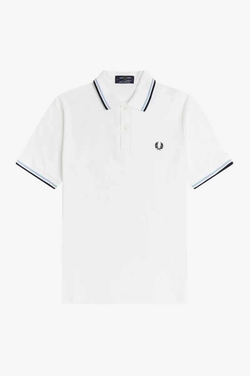 camisa fred perry m12 para hombre color blanco aguamarina y azul marino