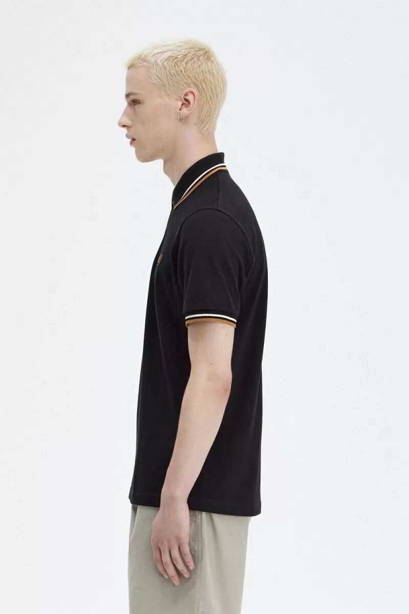 camisa fred perry m12 para hombre color negro avena y café oscuro