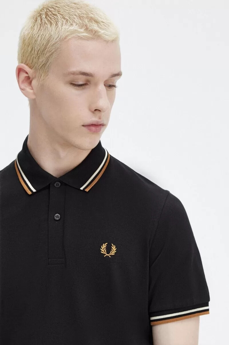 camisa fred perry m12 para hombre color negro avena y café oscuro