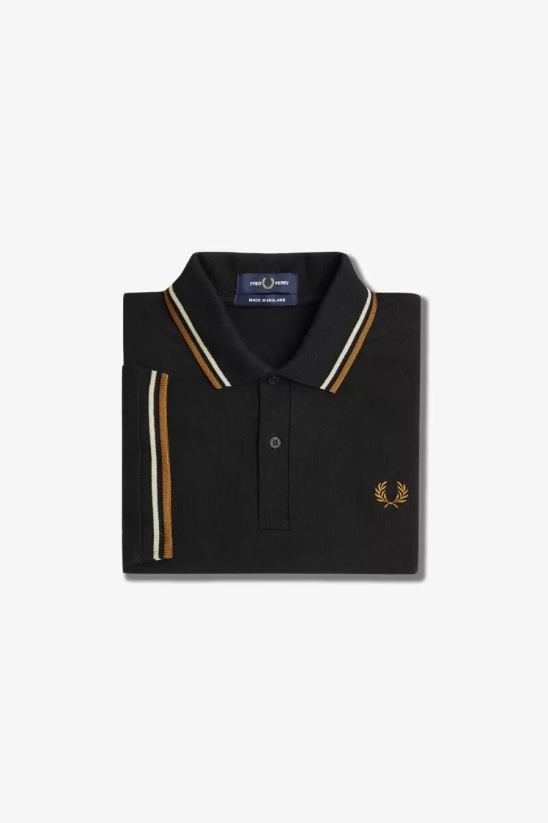 camisa fred perry m12 para hombre color negro avena y café oscuro