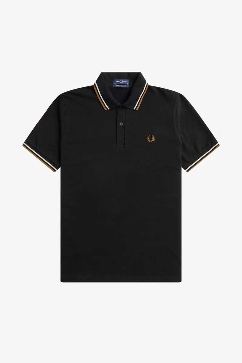 camisa fred perry m12 para hombre color negro avena y café oscuro