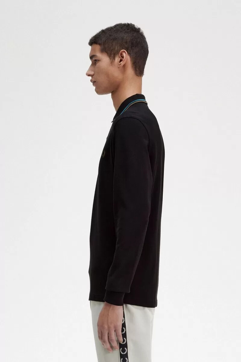 camisa fred perry m3636 para hombre color negro azul cibernético uniforme verde